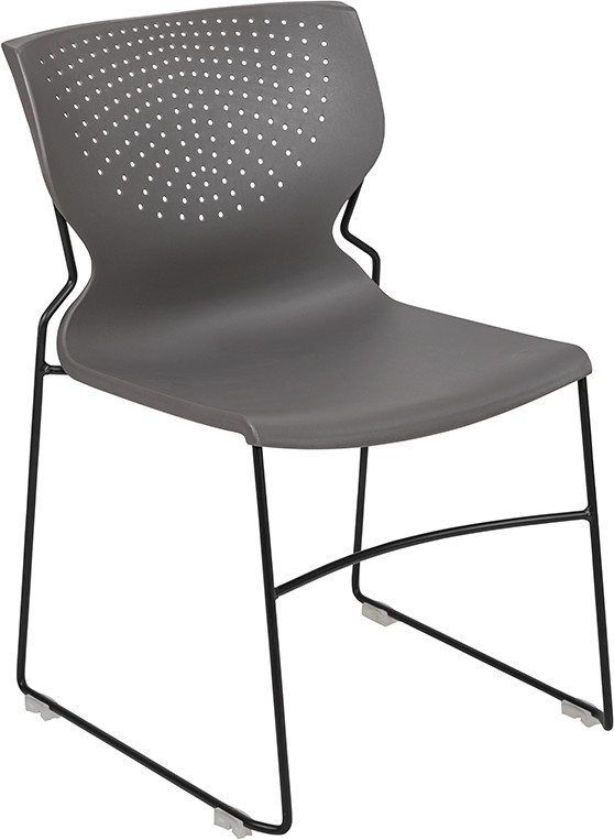 Flash Furniture HERCULES Series 661 lb. Capacity Gray Full Back Stack Chair with Black Powder Coated Frame, Model# RUT-438-GY-GG