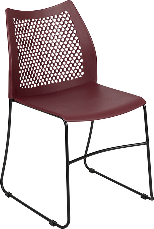 Flash Furniture HERCULES Series 661 lb. Capacity Burgundy Stack Chair with Air-Vent Back and Black Powder Coated Sled Base, Model# RUT-498A-BY-GG