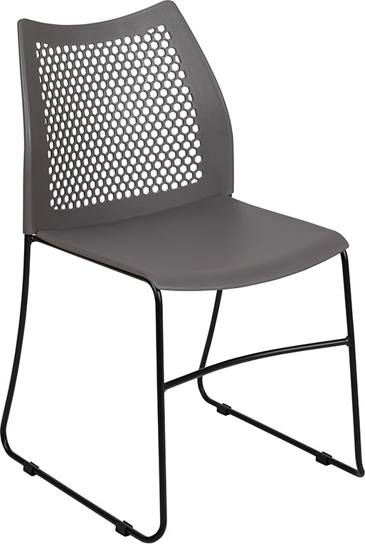 Flash Furniture HERCULES Series 661 lb. Capacity Gray Stack Chair with Air-Vent Back and Black Powder Coated Sled Base, Model# RUT-498A-GY-GG