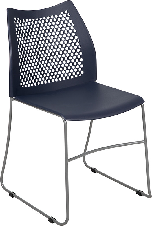 Flash Furniture HERCULES Series 661 lb. Capacity Navy Stack Chair with Air-Vent Back and Gray Powder Coated Sled Base, Model# RUT-498A-NY-GG