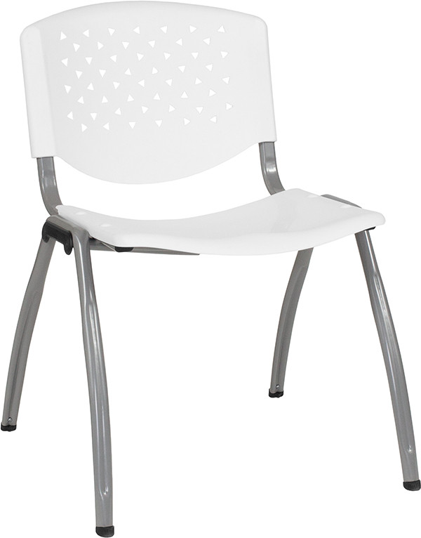 Flash Furniture HERCULES Series 880 lb. Capacity White Plastic Stack Chair with Titanium Gray Powder Coated Frame, Model# RUT-F01A-WH-GG