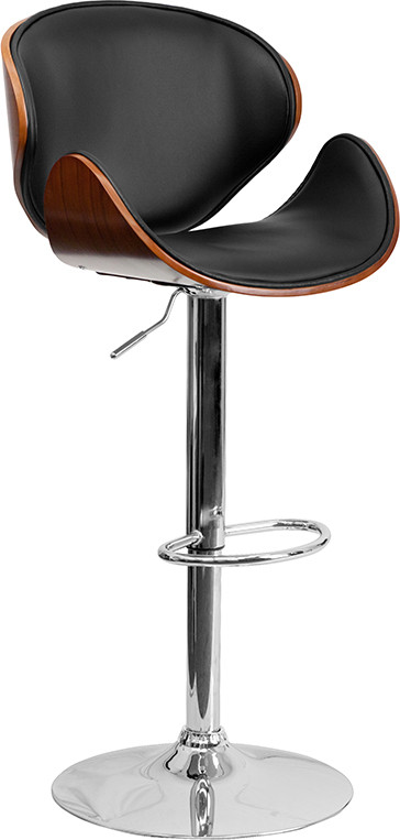 Flash Furniture Walnut Bentwood Adjustable Height Barstool with Curved Back and Black Vinyl Seat, Model# SD-2203-WAL-GG