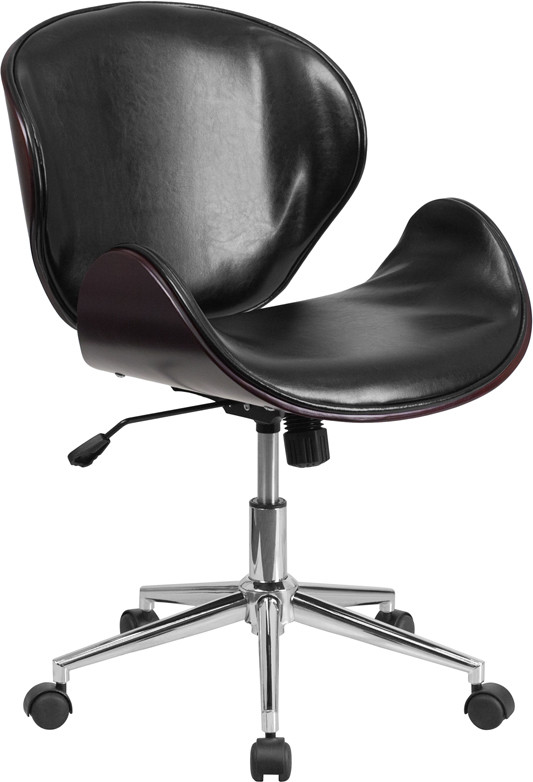Flash Furniture Mid-Back Mahogany Wood Conference Office Chair in Black LeatherSoft, Model# SD-SDM-2240-5-MAH-BK-GG