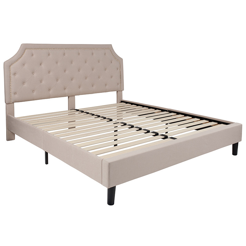 Flash Furniture Brighton King Size Tufted Upholstered Platform Bed in Beige Fabric, Model# SL-BK4-K-B-GG