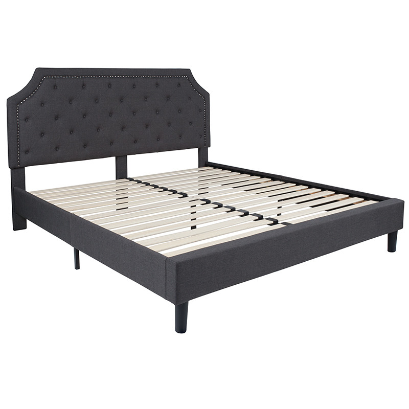 Flash Furniture Brighton King Size Tufted Upholstered Platform Bed in Dark Gray Fabric, Model# SL-BK4-K-DG-GG