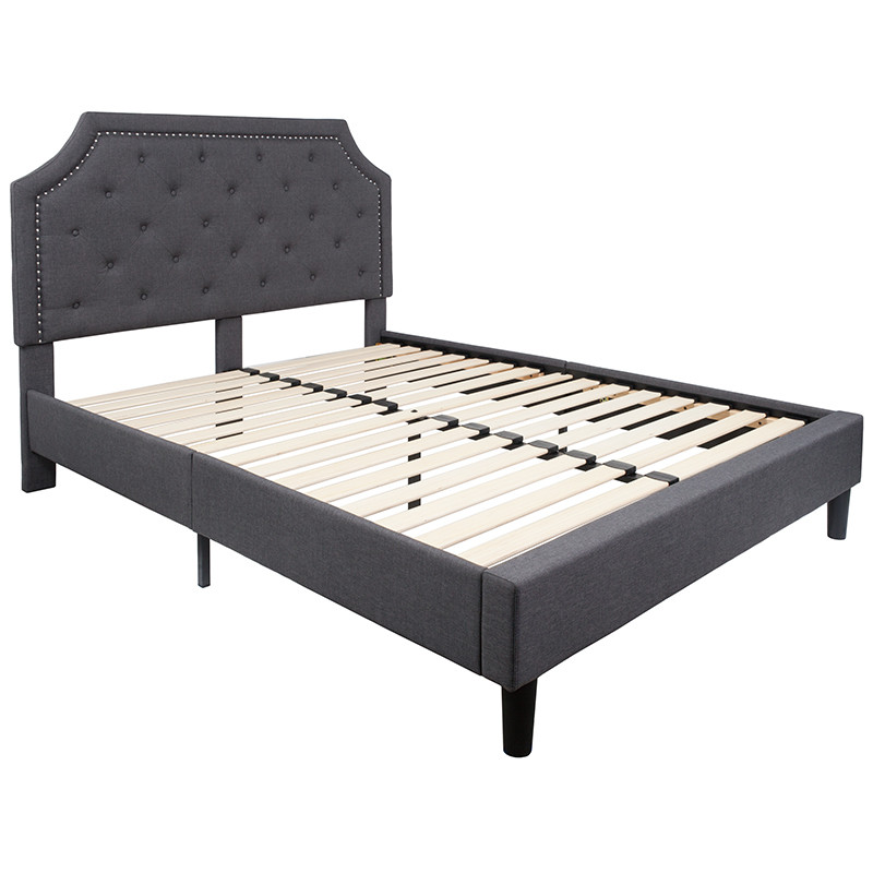 Flash Furniture Brighton Queen Size Tufted Upholstered Platform Bed in Dark Gray Fabric, Model# SL-BK4-Q-DG-GG