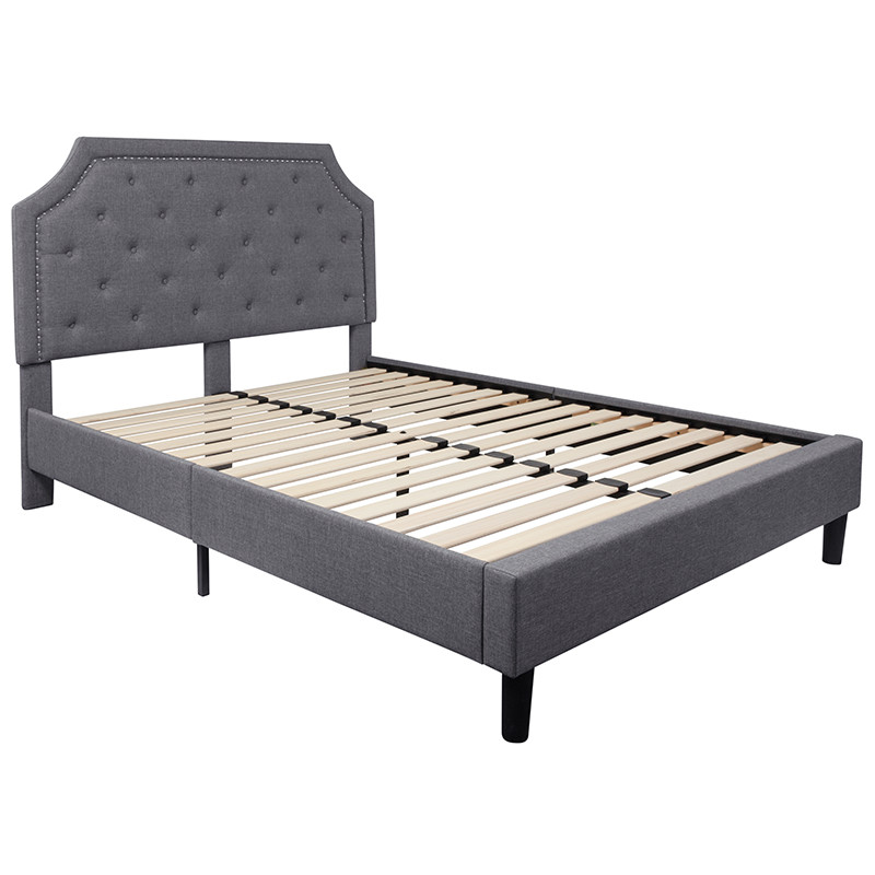 Flash Furniture Brighton Queen Size Tufted Upholstered Platform Bed in Light Gray Fabric, Model# SL-BK4-Q-LG-GG