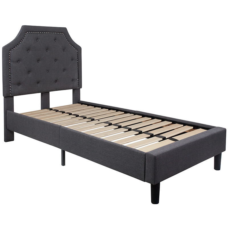 Flash Furniture Brighton Twin Size Tufted Upholstered Platform Bed in Dark Gray Fabric, Model# SL-BK4-T-DG-GG