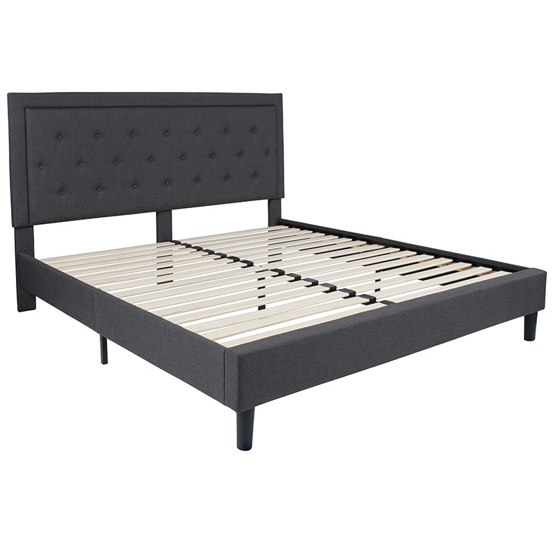 Flash Furniture Roxbury King Size Tufted Upholstered Platform Bed in Dark Gray Fabric, Model# SL-BK5-K-DG-GG