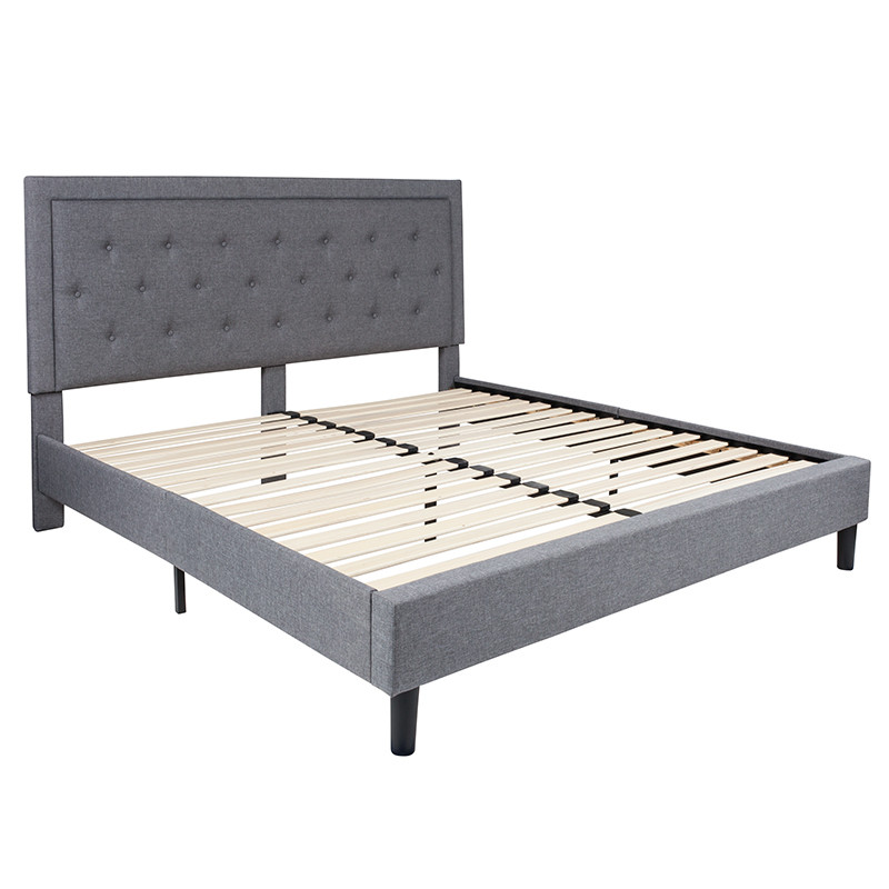 Flash Furniture Roxbury King Size Tufted Upholstered Platform Bed in Light Gray Fabric, Model# SL-BK5-K-LG-GG