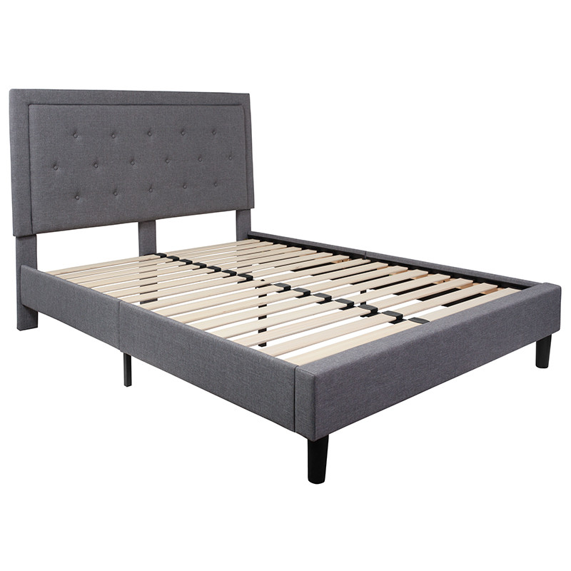 Flash Furniture Roxbury Queen Size Tufted Upholstered Platform Bed in Light Gray Fabric, Model# SL-BK5-Q-LG-GG