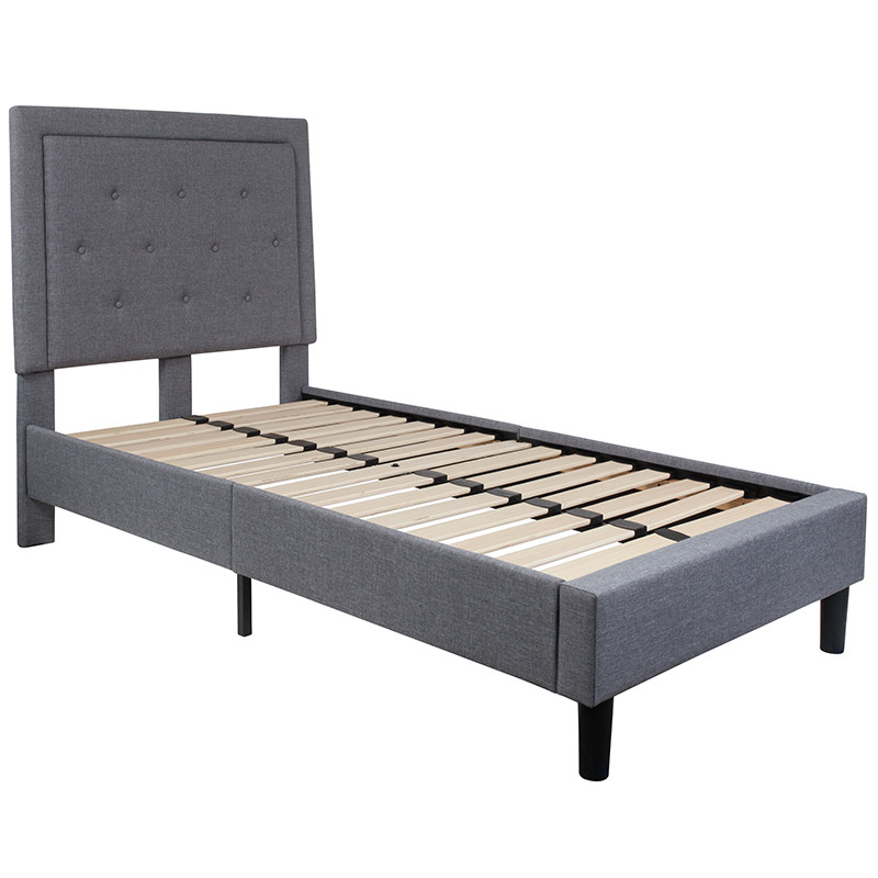 Flash Furniture Roxbury Twin Size Tufted Upholstered Platform Bed in Light Gray Fabric, Model# SL-BK5-T-LG-GG