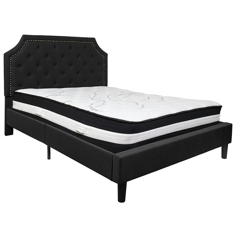Flash Furniture Brighton Queen Size Tufted Upholstered Platform Bed in Black Fabric with Pocket Spring Mattress, Model# SL-BM-7-GG