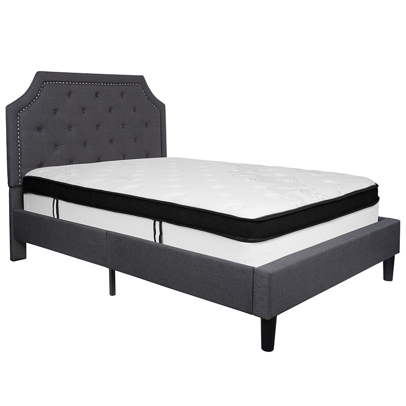 Flash Furniture Brighton Full Size Tufted Upholstered Platform Bed in Dark Gray Fabric with Memory Foam Mattress, Model# SL-BMF-14-GG