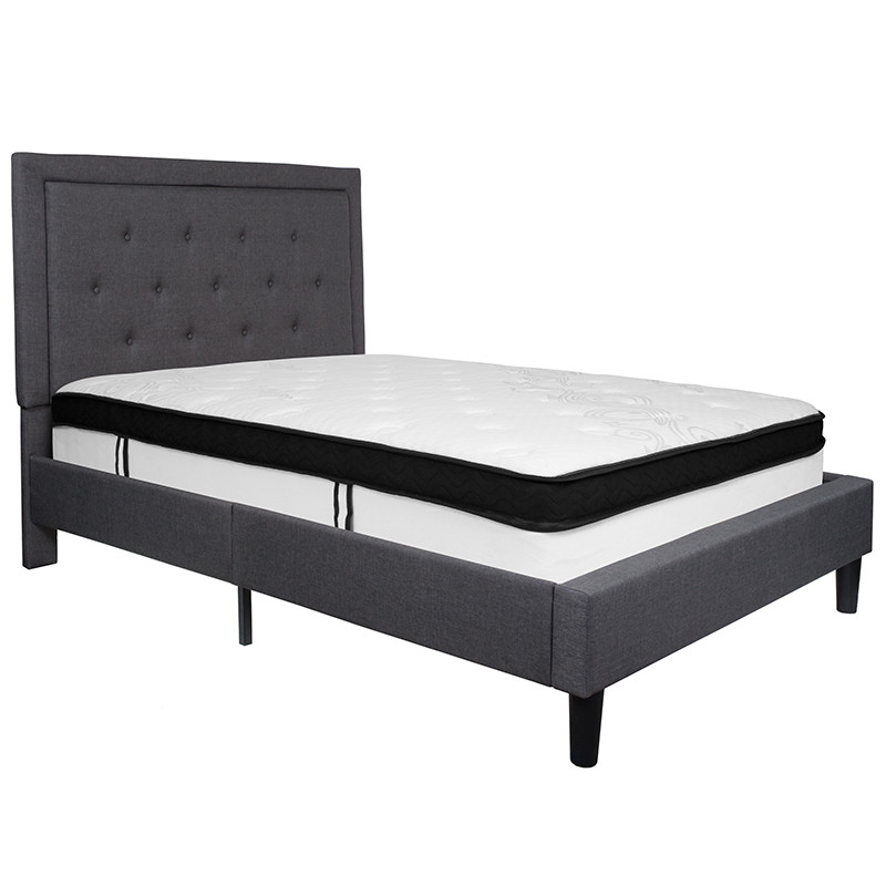 Flash Furniture Roxbury Full Size Tufted Upholstered Platform Bed in Dark Gray Fabric with Memory Foam Mattress, Model# SL-BMF-30-GG