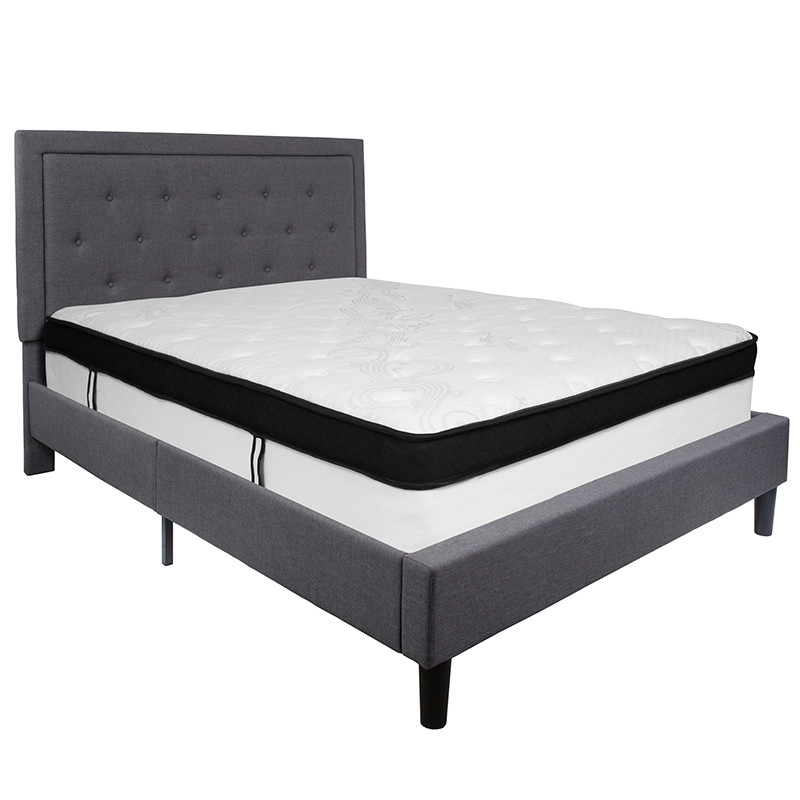 Flash Furniture Roxbury Queen Size Tufted Upholstered Platform Bed in Dark Gray Fabric with Memory Foam Mattress, Model# SL-BMF-31-GG