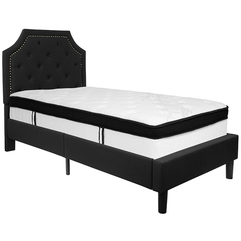 Flash Furniture Brighton Twin Size Tufted Upholstered Platform Bed in Black Fabric with Memory Foam Mattress, Model# SL-BMF-5-GG