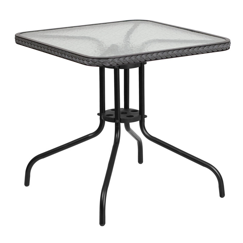 Flash Furniture 28" Square Tempered Glass Metal Table with Gray Rattan Edging, Model# TLH-073R-GY-GG