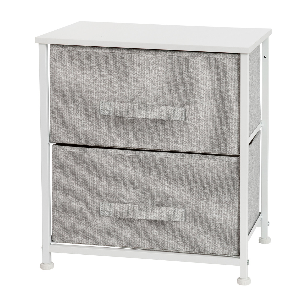 Flash Furniture 2 Drawer Wood Top White Nightstand Storage Organizer with Cast Iron Frame and Light Gray Easy Pull Fabric Drawers, Model#
