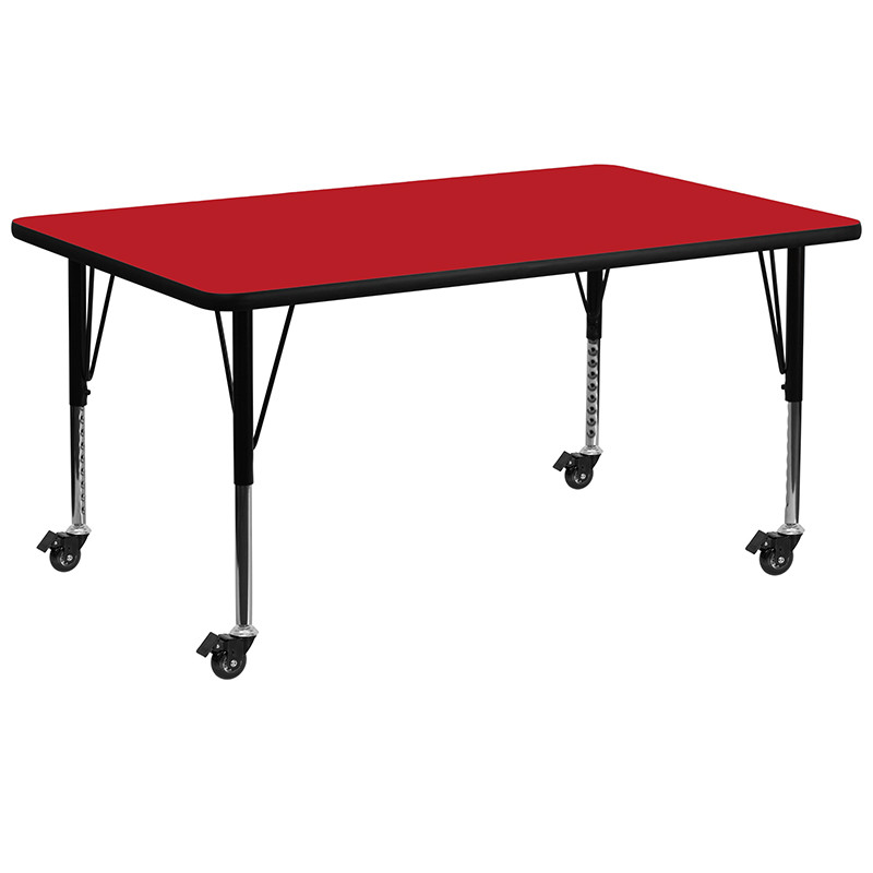 Flash Furniture Mobile 30"W x 72"L Rectangular Red HP Laminate Activity Table Height Adjustable Short Legs, Model#