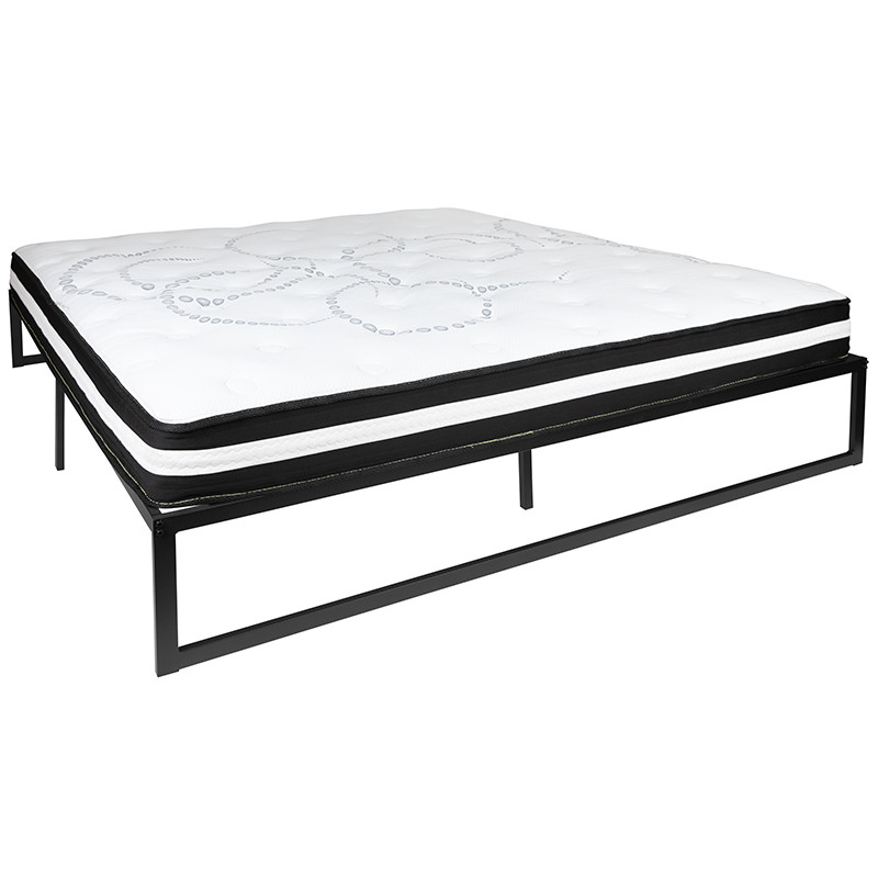 Flash Furniture 14 Inch Metal Platform Bed Frame with 10 Inch Pocket Spring Mattress in a Box (No Box Spring Required) King, Model#