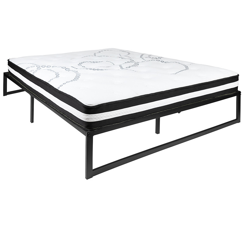 Flash Furniture 14 Inch Metal Platform Bed Frame with 10 Inch Pocket Spring Mattress in a Box (No Box Spring Required) Queen, Model#