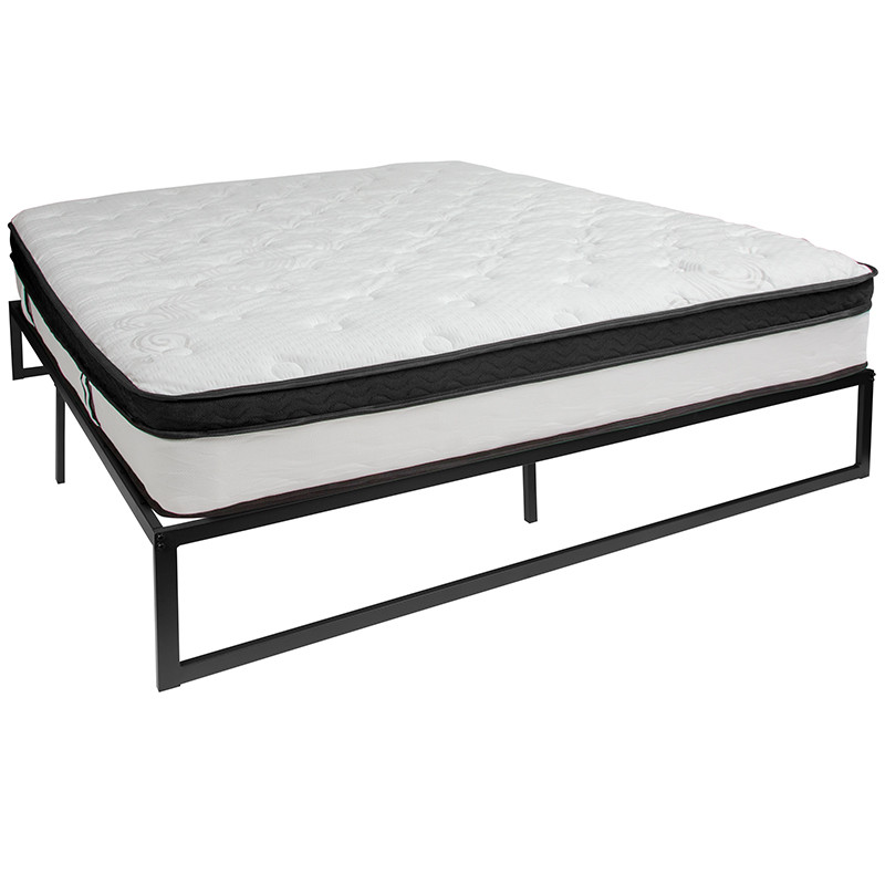 Flash Furniture 14 Inch Metal Platform Bed Frame with 12 Inch Memory Foam Pocket Spring Mattress in a Box (No Box Spring Required) King, Model#