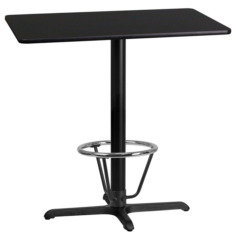 Flash Furniture 24" x 42" Rectangular Black Laminate Table Top with 23.5" x 29.5" Bar Height Table Base and Foot Ring, Model#