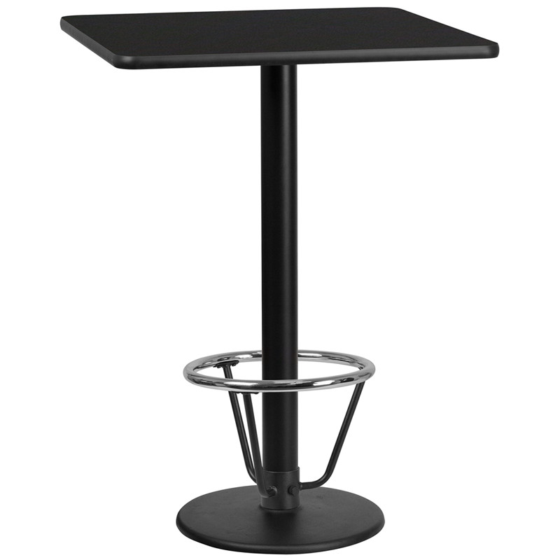 Flash Furniture 30" Square Black Laminate Table Top with 18" Round Bar Height Table Base and Foot Ring, Model# XU-BLKTB-3030-TR18B-3CFR-GG