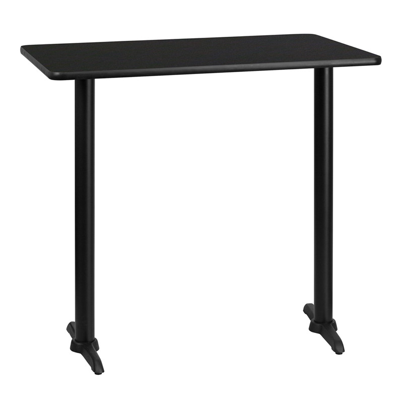 Flash Furniture 30" x 42" Rectangular Black Laminate Table Top with 5" x 22" Bar Height Table Bases, Model#