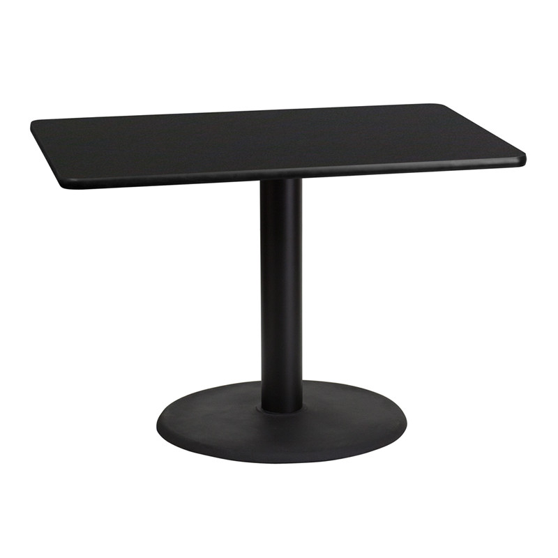 Flash Furniture 30" x 42" Rectangular Black Laminate Table Top with 24" Round Table Height Base, Model# XU-BLKTB-3042-TR24-GG