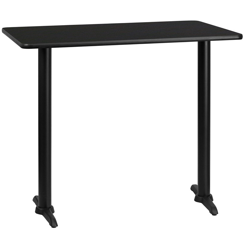 Flash Furniture 30" x 48" Rectangular Black Laminate Table Top with 5" x 22" Bar Height Table Bases, Model#