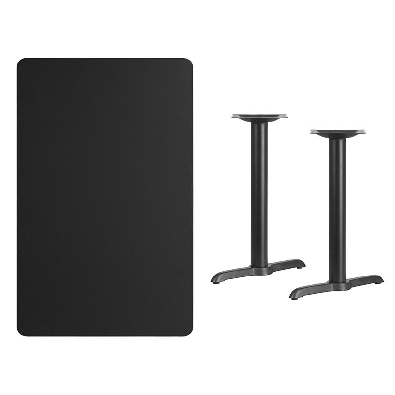 Flash Furniture 30" x 48" Rectangular Black Laminate Table Top with 5" x 22" Table Height Bases, Model# XU-BLKTB-3048-T0522-GG