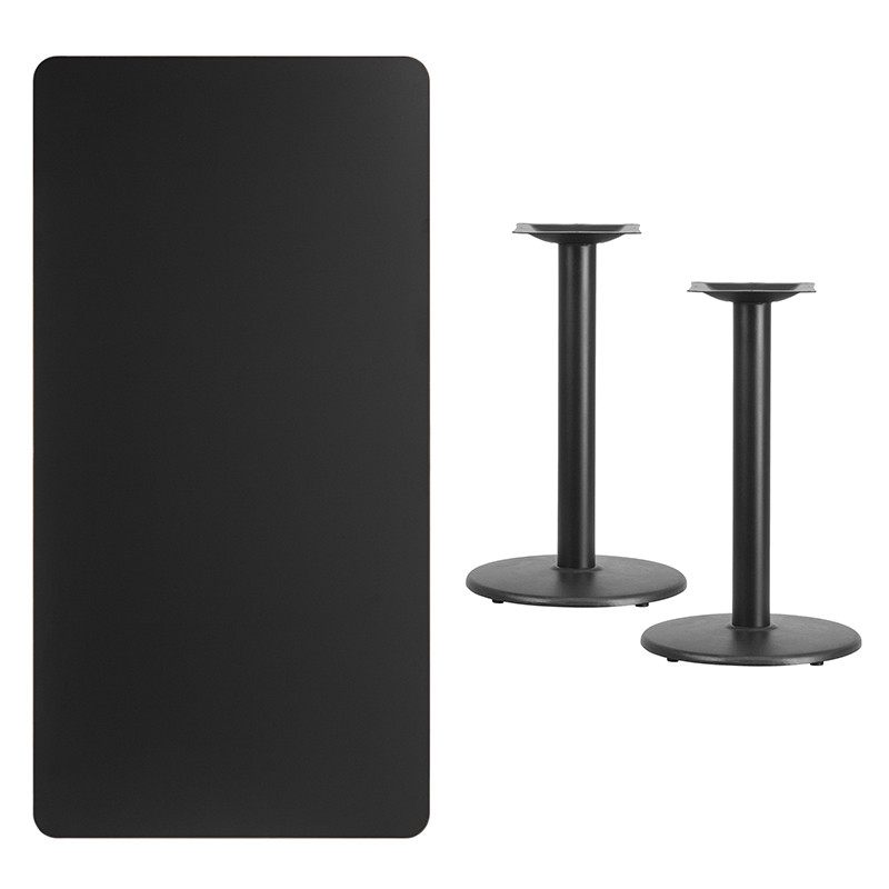 Flash Furniture 30" x 60" Rectangular Black Laminate Table Top with 18" Round Table Height Bases, Model# XU-BLKTB-3060-TR18-GG