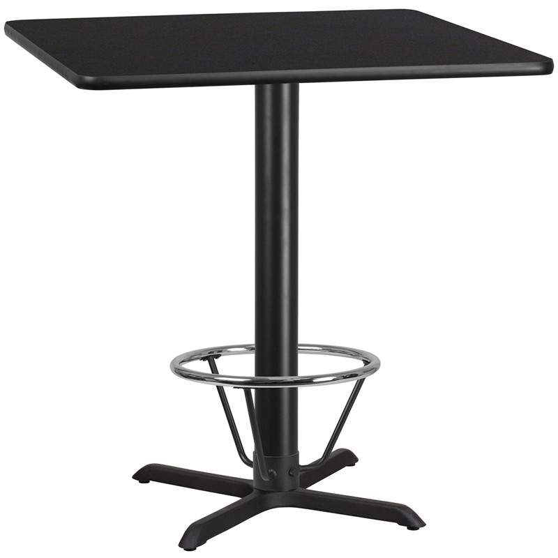 Flash Furniture 42" Square Black Laminate Table Top with 33" x 33" Bar Height Table Base and Foot Ring, Model#