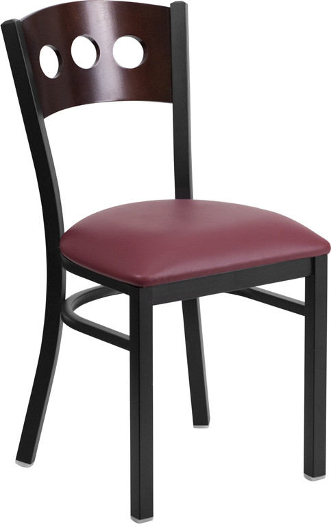 Flash Furniture HERCULES Series Black 3 Circle Back Metal Restaurant Chair Walnut Wood Back, Burgundy Vinyl Seat, Model# XU-DG-6Y2B-WAL-BURV-GG