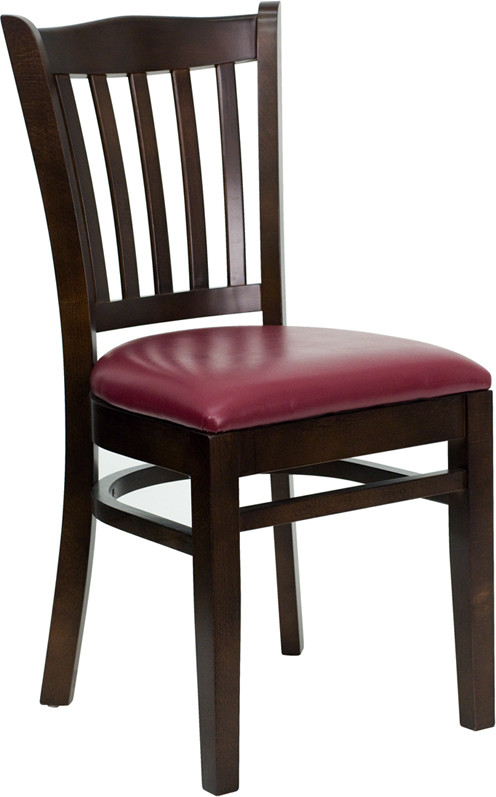 Flash Furniture HERCULES Series Vertical Slat Back Walnut Wood Restaurant Chair Burgundy Vinyl Seat, Model# XU-DGW0008VRT-WAL-BURV-GG