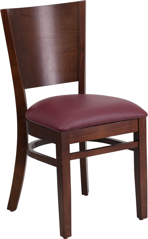 Flash Furniture Lacey Series Solid Back Walnut Wood Restaurant Chair Burgundy Vinyl Seat, Model# XU-DG-W0094B-WAL-BURV-GG