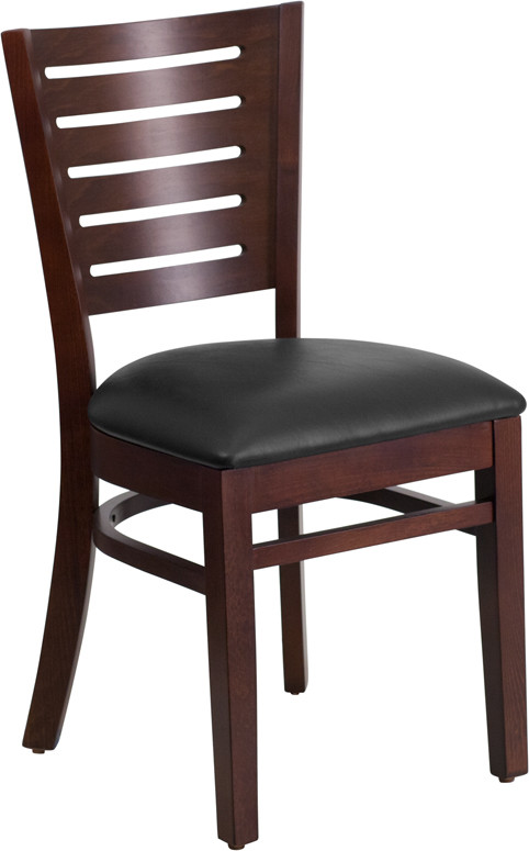 Flash Furniture Darby Series Slat Back Walnut Wood Restaurant Chair Black Vinyl Seat, Model# XU-DG-W0108-WAL-BLKV-GG