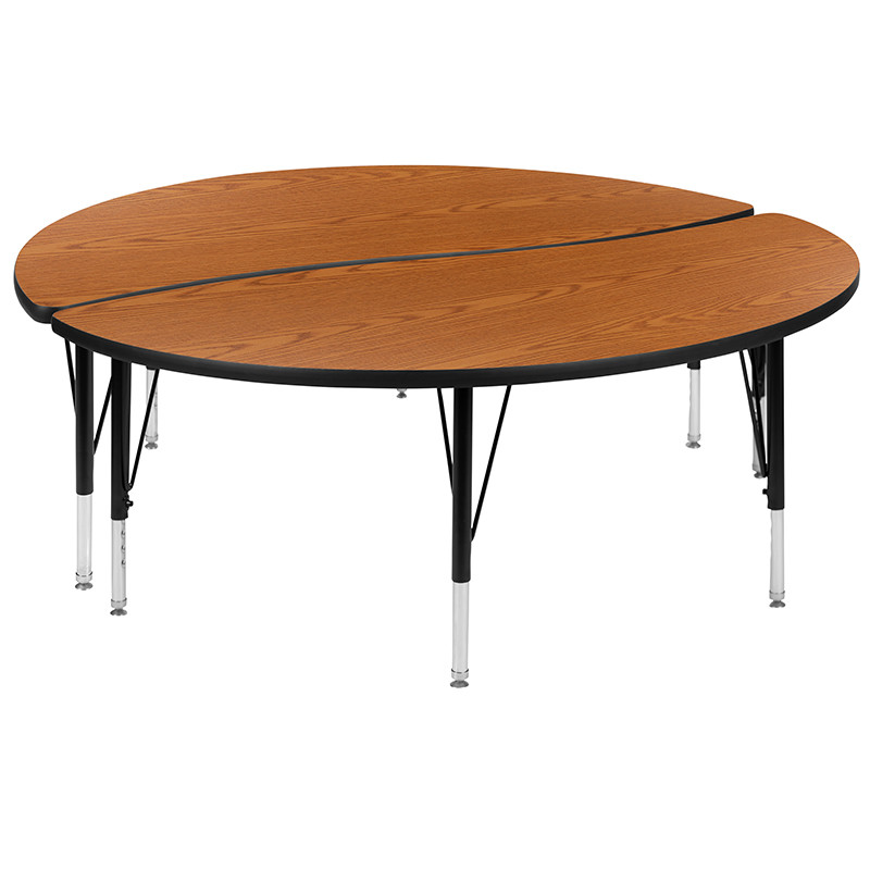 Flash Furniture 2 Piece 60" Circle Wave Flexible Oak Thermal Laminate Activity Table Set Height Adjustable Short Legs, Model#