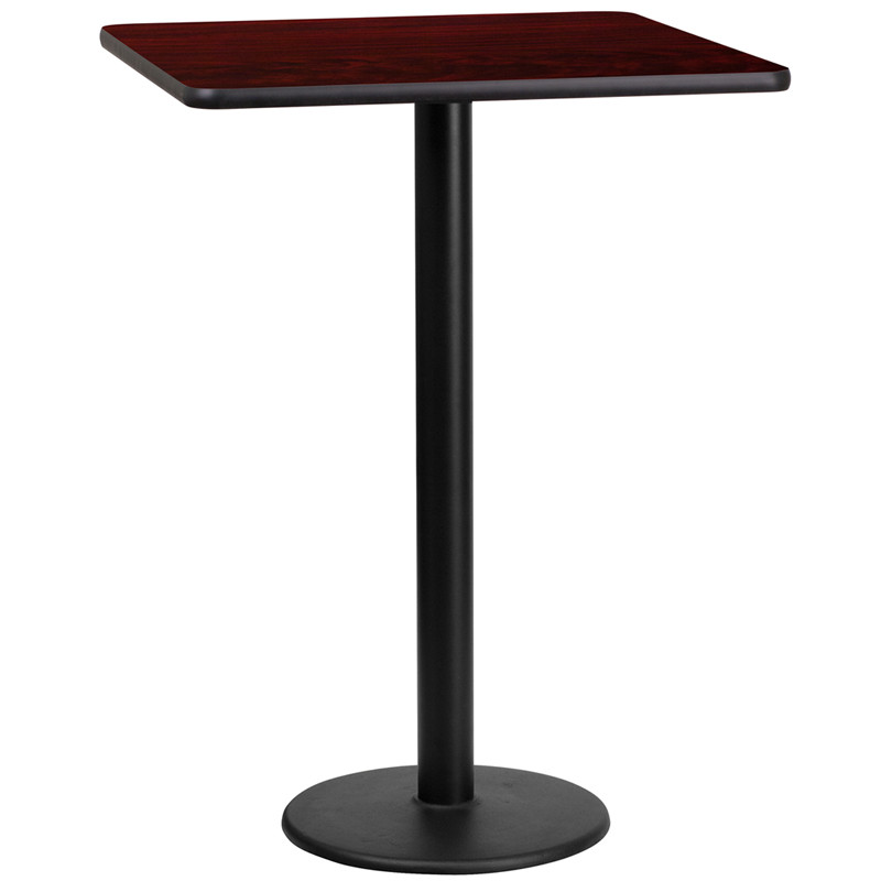 Flash Furniture 24" Square Mahogany Laminate Table Top with 18" Round Bar Height Table Base, Model# XU-MAHTB-2424-TR18B-GG