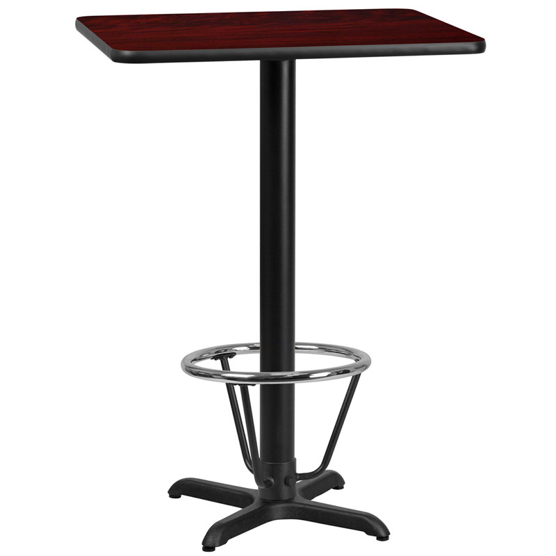 Flash Furniture 24" x 30" Rectangular Mahogany Laminate Table Top with 22" x 22" Bar Height Table Base and Foot Ring, Model#