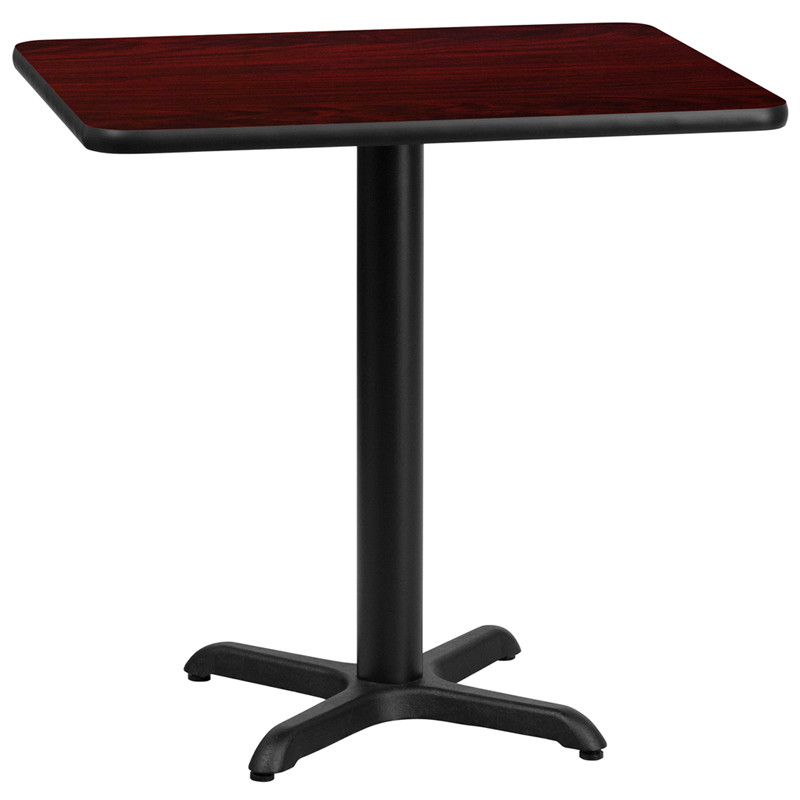 Flash Furniture 24" x 30" Rectangular Mahogany Laminate Table Top with 22" x 22" Table Height Base, Model# XU-MAHTB-2430-T2222-GG
