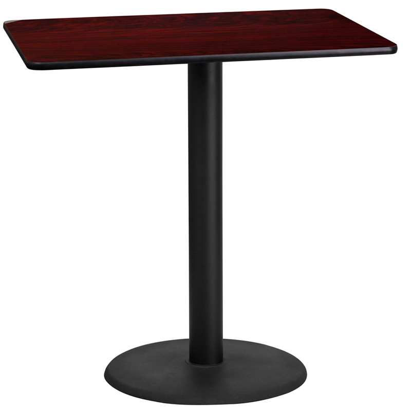 Flash Furniture 24" x 42" Rectangular Mahogany Laminate Table Top with 24" Round Bar Height Table Base, Model# XU-MAHTB-2442-TR24B-GG