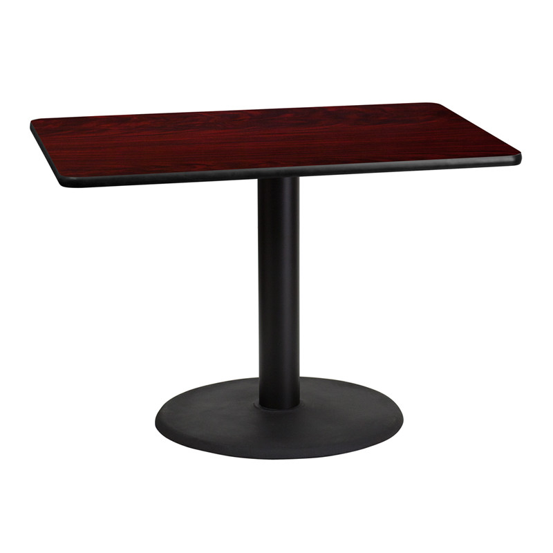 Flash Furniture 30" x 42" Rectangular Mahogany Laminate Table Top with 24" Round Table Height Base, Model# XU-MAHTB-3042-TR24-GG