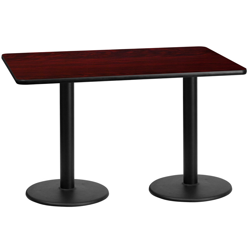 Flash Furniture 30" x 60" Rectangular Mahogany Laminate Table Top with 18" Round Table Height Bases, Model# XU-MAHTB-3060-TR18-GG