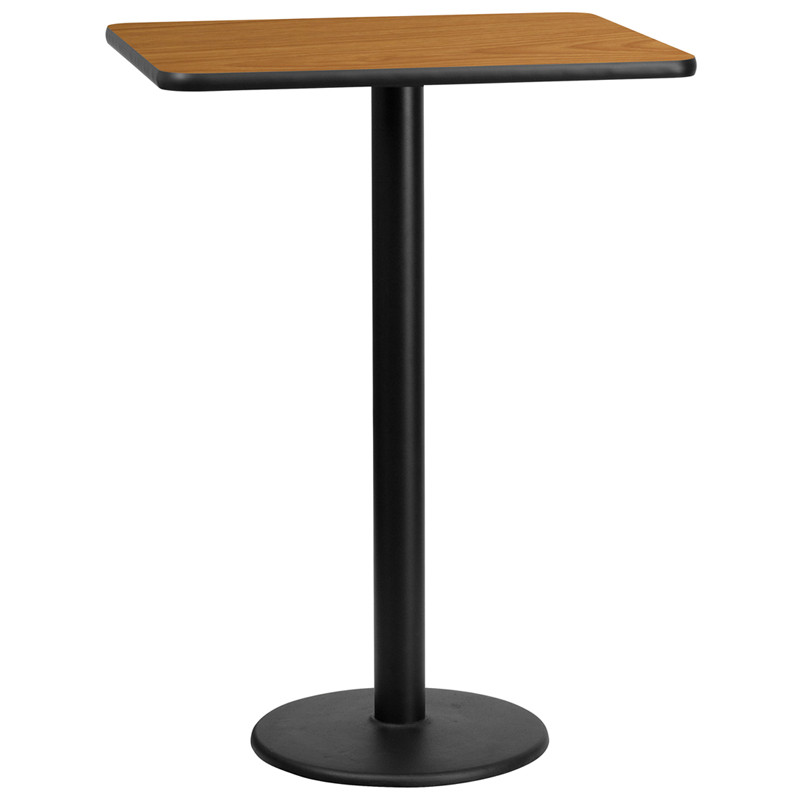 Flash Furniture 24" x 30" Rectangular Natural Laminate Table Top with 18" Round Bar Height Table Base, Model# XU-NATTB-2430-TR18B-GG