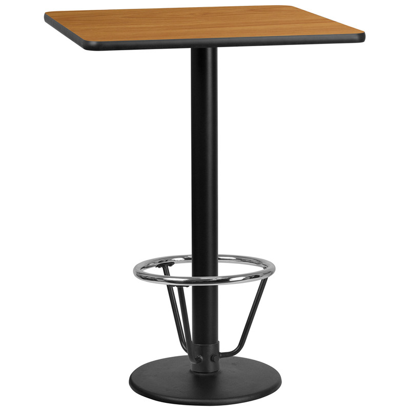 Flash Furniture 30" Square Natural Laminate Table Top with 18" Round Bar Height Table Base and Foot Ring, Model# XU-NATTB-3030-TR18B-3CFR-GG