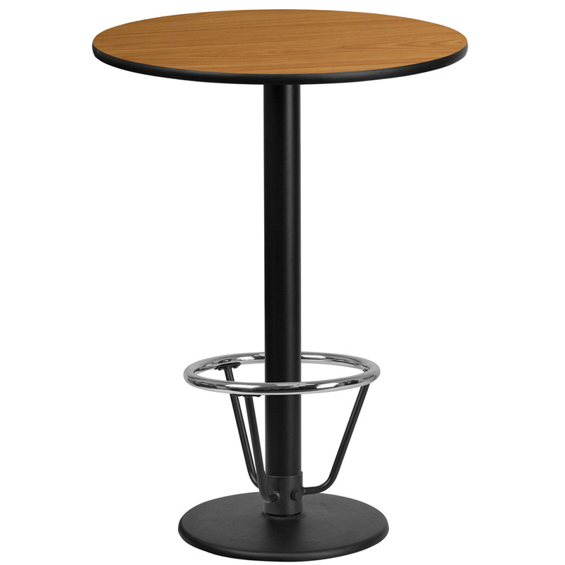 Flash Furniture 24" Round Natural Laminate Table Top with 18" Round Bar Height Table Base and Foot Ring, Model# XU-RD-24-NATTB-TR18B-3CFR-GG