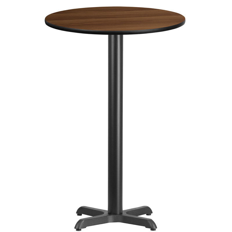 Flash Furniture 24" Round Walnut Laminate Table Top with 22" x 22" Bar Height Table Base, Model# XU-RD-24-WALTB-T2222B-GG